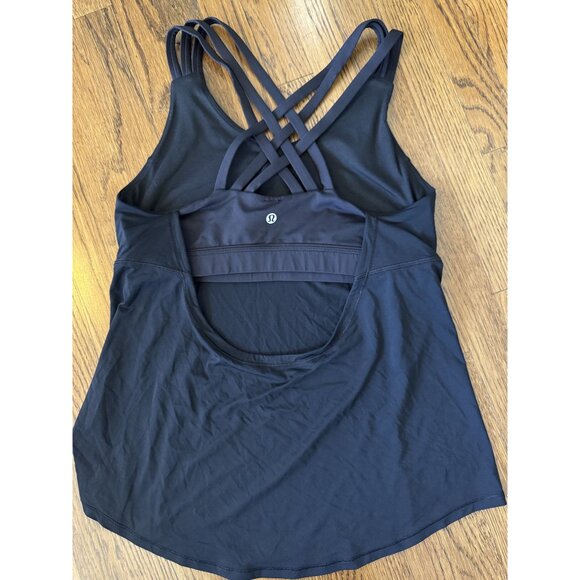 Lululemon Black Strappy Open-Back Tank Top With Built-In Sports Bra Size 10 - Picture 1 of 3